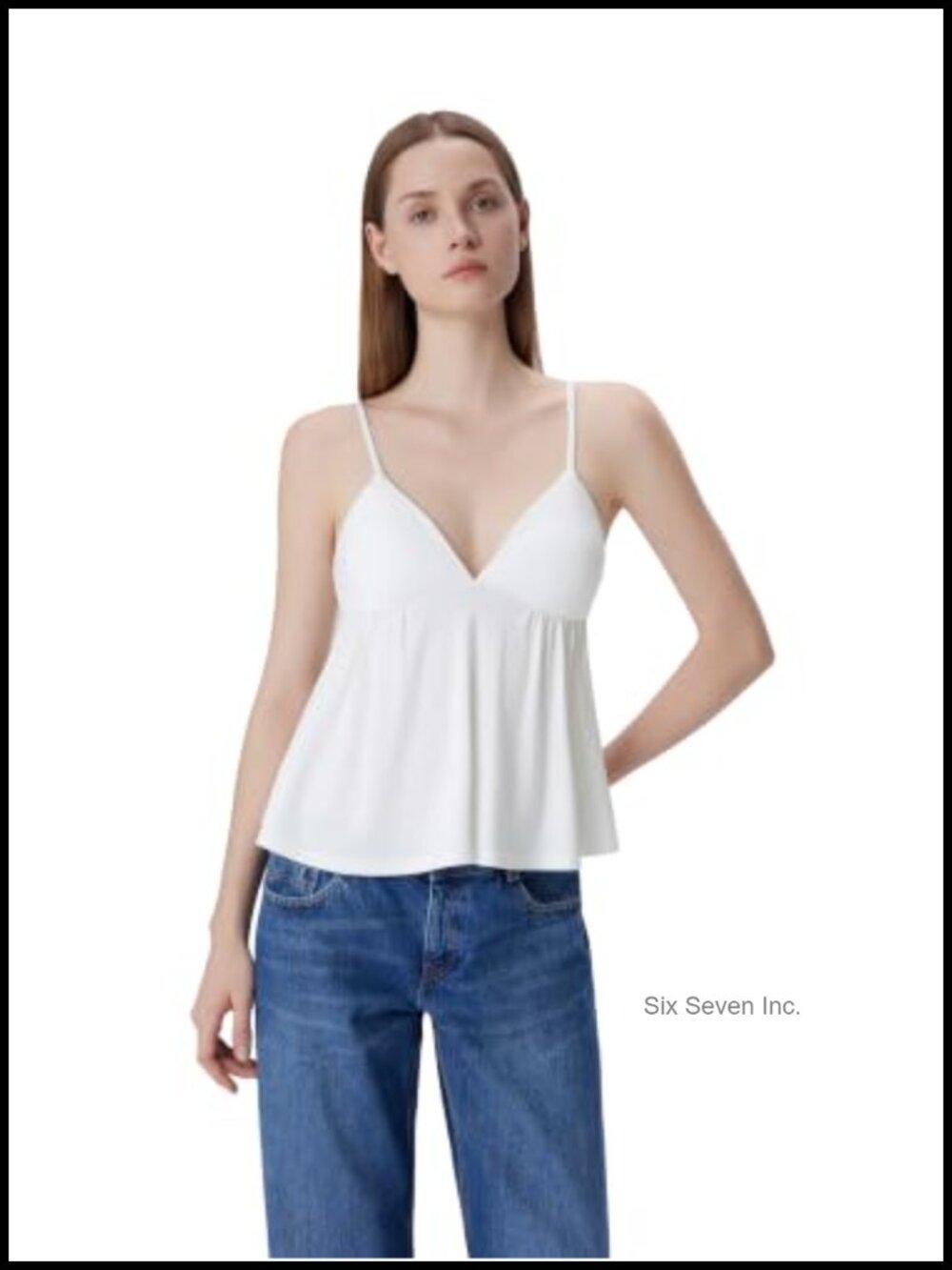 V Neck Babydoll Tank Top Built in Bra Peplum Cami Sleeveless Crop